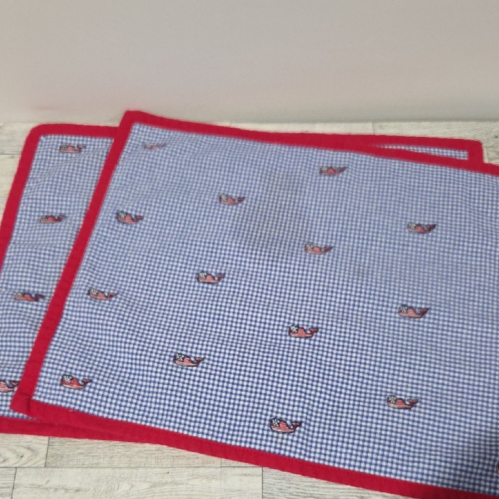 Vineyard Vines Patriotic Blue Checkered Whale Placemats